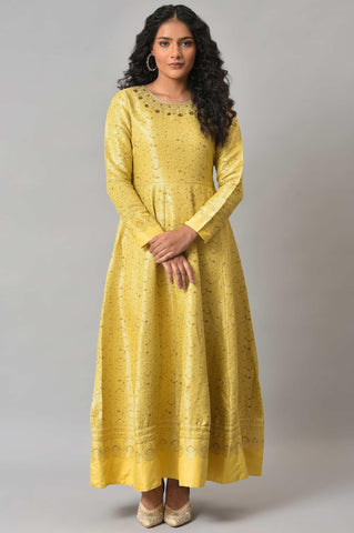 Yellow Paisley Printed Anarkali Indie Dress