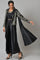 Black Sleeveless Predrape Saree Dress With Belt And Tailored Jacket Set