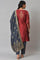 Red Embroidered kurta With Blue Salwar Pants And Dupatta