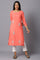 Orange Embroidered kurta In Round Neck