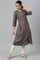 Charcoal Grey Button Down Pleated kurta