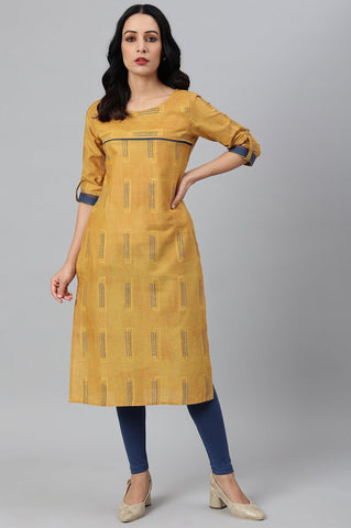 Mustard Kantha Printed Contemporary kurta