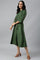 Green A-Line Embroidered Shirt Dress With Schiffli Belt