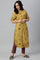 Mustard Rayon Printed Button Down Kurta