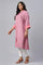 Dark Pink Flared Plus Size kurta In Mandarin Collar