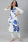 Ecru Placement kurta With Blue Floral Print