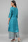 Teal Embroidered kurta With Front Slit