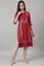 Red Placement Print Embellished kurta