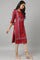 Red Placement Print Embellished kurta