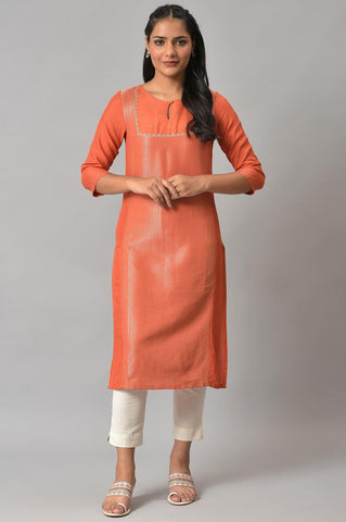 Orange Panelled Dobby Festive kurta