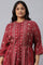 Plus Size Maroon Floral Printed Panelled Indie Dress