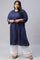 Plus Size Dark Blue Embroidered kurta With Pleats