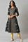 Jet Black Foil Printed Shantung kurta