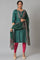 Green Glitter Printed Embroidered kurta