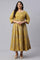 Plus Size Yellow Panelled Kalidar Ethnic Dress With Sequin