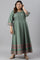 Leaf Green Glitter Printed Kalidar Plus Size Dress