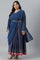 Dark Blue Glitter Printed Festive Plus Size Insta Saree Dress