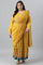 Yellow Glitter Printed Festive Plus Size Saree Dress With Belt