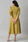 Dark Yellow Shirt Collar Embroidered Dress