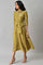 Dark Yellow Shirt Collar Embroidered Dress