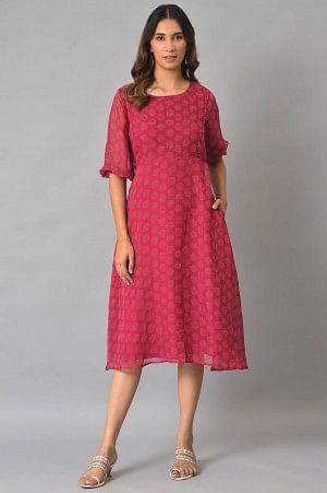 Pink Printed Georgette Western Dress