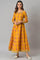 Mustard Paisley Printed Embroidered Ethnic Dress