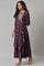 Dark Purple Printed Angrakha Jumpsuit