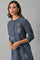 Blue Yarn Dyed Embroidered Tunic In Mandarin Collar