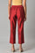 Red Solid Straight Women Pants