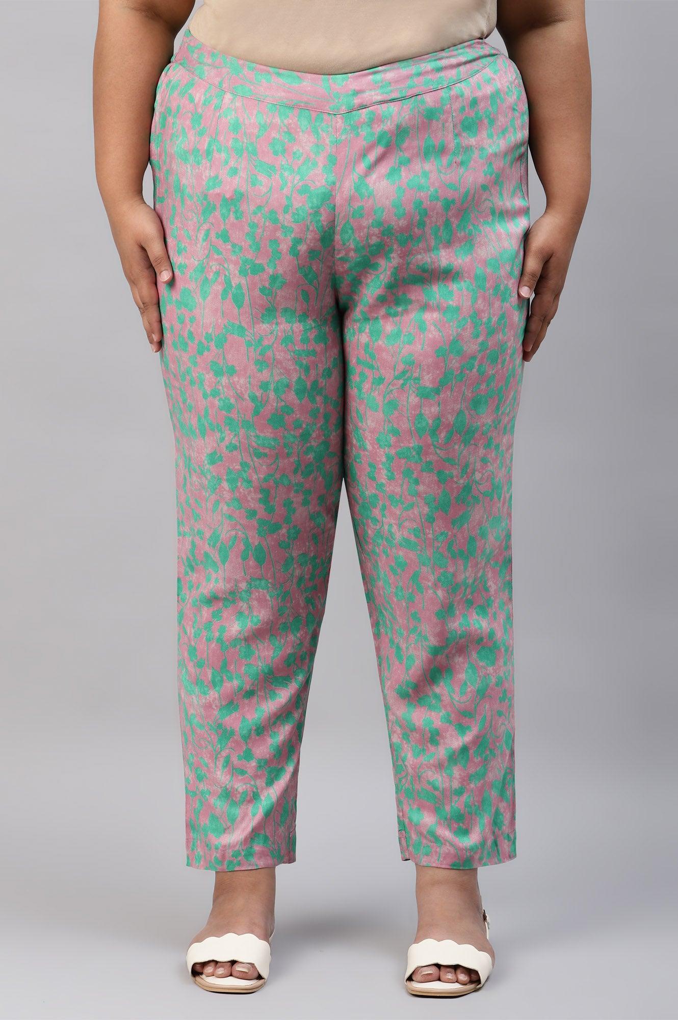 Light Purple Floral Printed Plus Size Pants