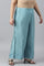 Plus Size Aqua Blue Shantung Straight Parallel Pants