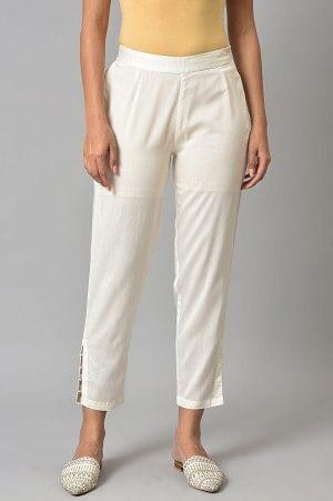 Ecru Solid Light Festive Slim Pants