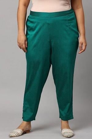 Dark Green Solid Light Festive Plus Size Slim Pants