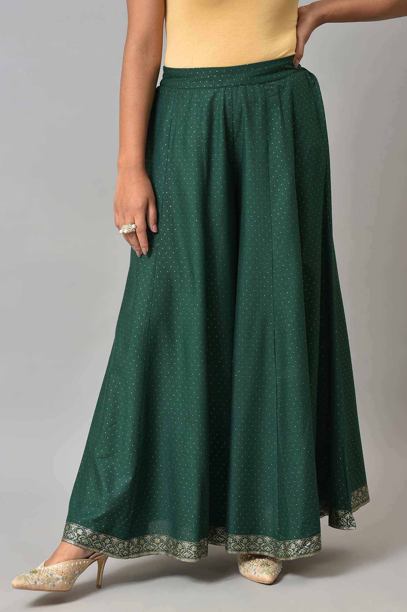 Leaf Green Glitter Printed Culottes