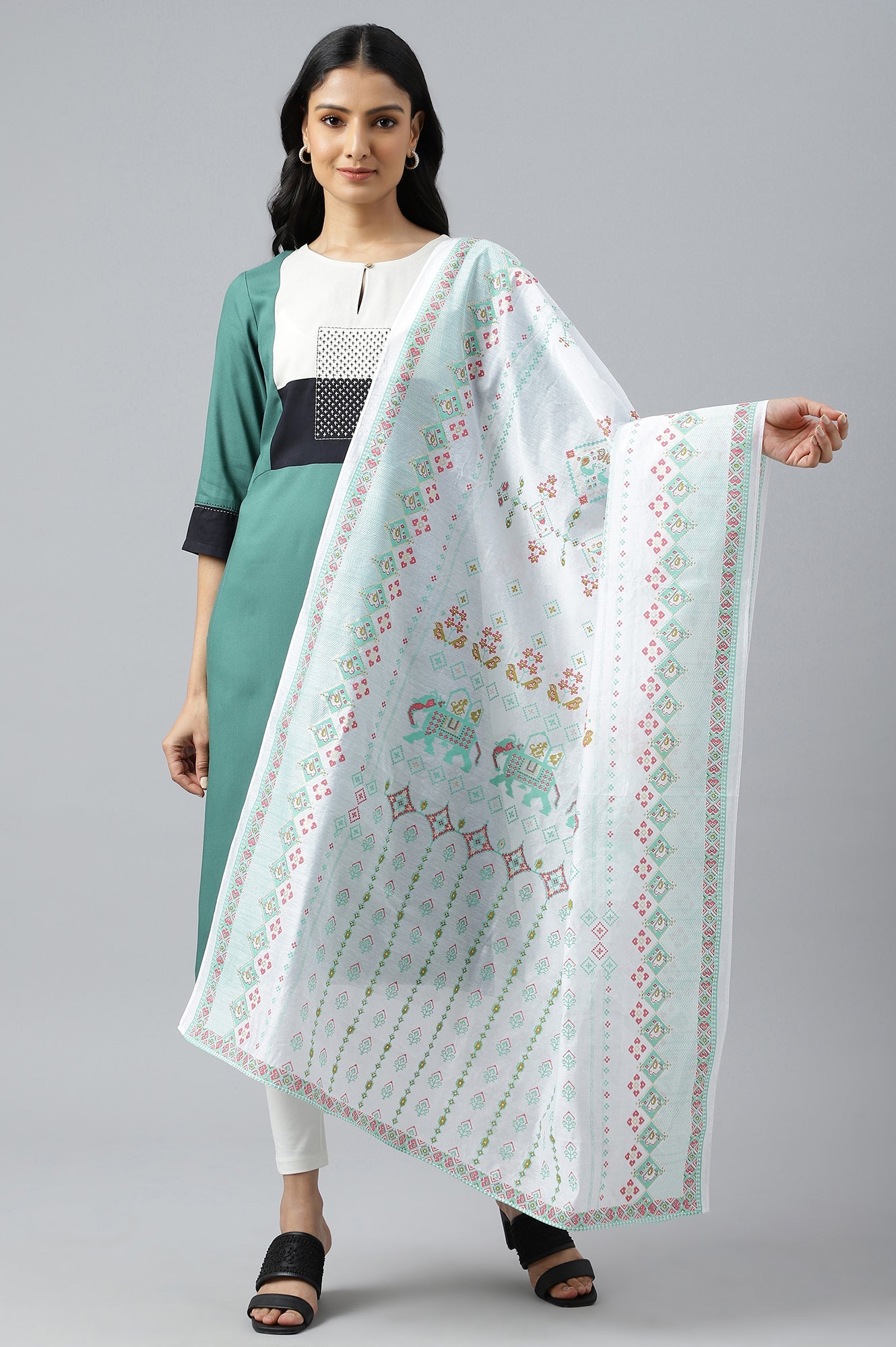 Ecru Festive Chanderi Dupatta