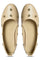 W Embroidered Beige Round Toe Flat