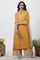 Yellow A-Line Embroidered Kurta, Parallel Pants And Dupatta Set