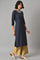 Navy Blue Embroidered kurta With Golden Parallel Pants