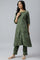 Dark Green A-Line Gathered kurta With Straight Pants