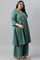 Plus Size Dark Green Embroidered kurta With Parallel Pants And Pink Printed Dupatta