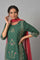 Dark Green Glitter Floral Printed kurta With Sharara Pants And Pink Dupatta