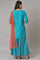 Teal Blue Festive kurta With Sharara And Orange Mesh Dupatta