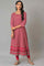 Dark Pink Printed Kalidar kurta With Tights