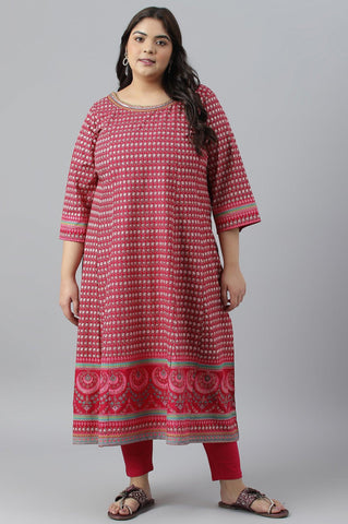 Dark Pink Printed Plus Size Kalidar kurta