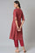 Maroon Mock Layer Festive kurta With Straight Pants