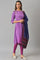 Dark Purple Ombre Cowl kurta With Tights And Bandhani Dupatta