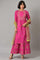 Pink Glitter Printed kurta With Culottes And Green Dupatta