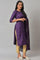 Deep Purple Karnatka Silk kurta With Green Slim Pants And Mukaish Dupatta