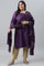 Pdeep Purple Karnatka Silk Plus Size kurta With Green Slim Pants And Mukaish Dupatta