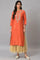 Orange Embroidered Festive kurta With Golden Mesh Skirt